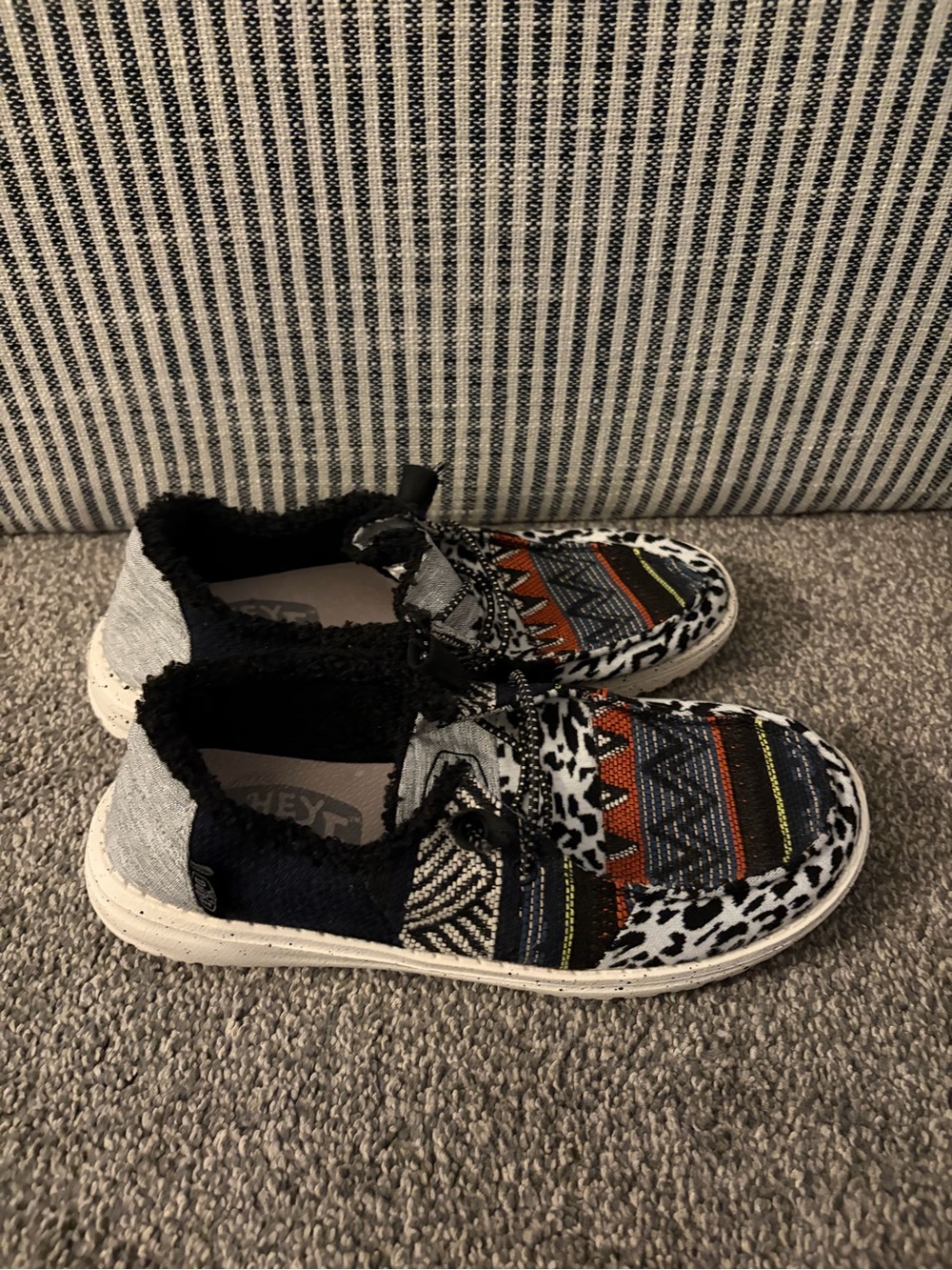 HEY DUDE Slip-On Sneakers with Mixed Prints - Black, White, Orange Accents